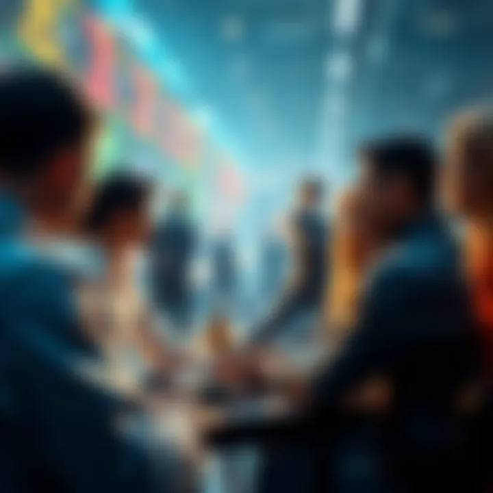 Litecoin Trading Discussion A group of people engaged in a lively discussion about Litecoin trading strategies and market analysis.
