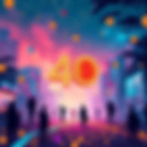 LitecoinVM Transactions Milestone Celebration of LitecoinVM surpassing 40 million transactions, showcasing a vibrant digital landscape with people engaging in decentralized finance activities.
