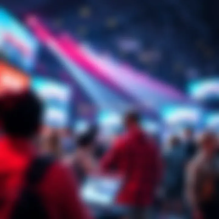 People actively participating in a live auction with bid tokens displayed on screens