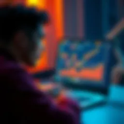 Individual looking at a laptop screen displaying Bitcoin trends, contemplating a loan for investment