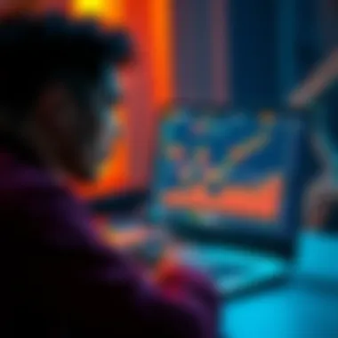 Individual looking at a laptop screen displaying Bitcoin trends, contemplating a loan for investment