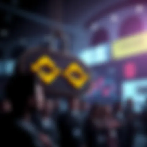 Representation of locked funds with a Binance logo, showing frustration and confusion among people.