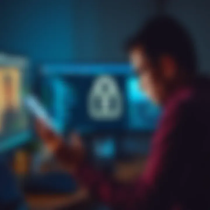 Frustrated person looking at a locked computer screen while holding identification documents, representing a locked Coinbase account.