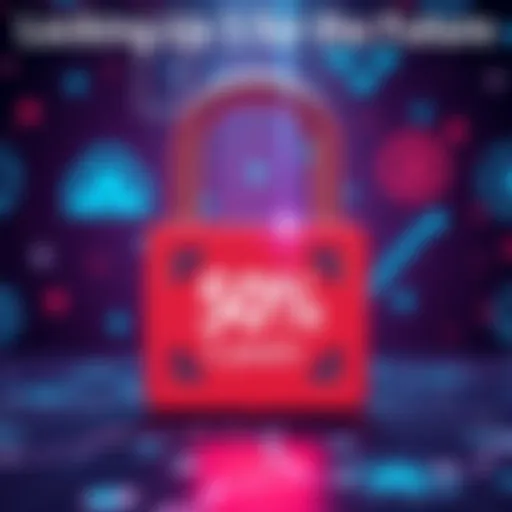 A graphic depicting a large lock symbolizing a 50% lockup for three years, with a backdrop of digital decentralized icons representing long-term projects.