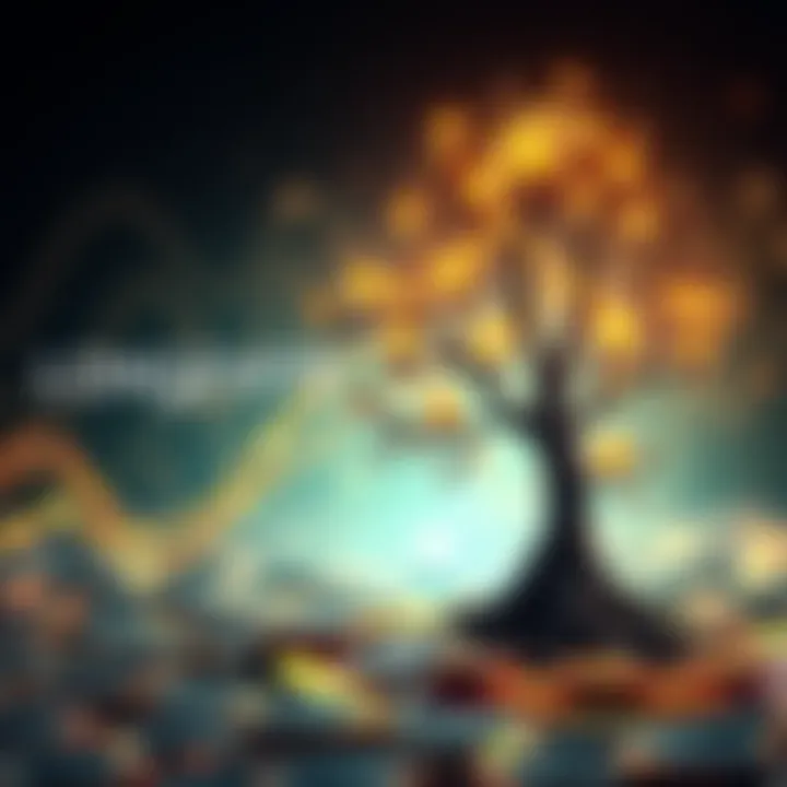 A conceptual illustration of cryptocurrency growth over time, featuring a tree made of digital coins symbolizing patience and long-term investment strategies.