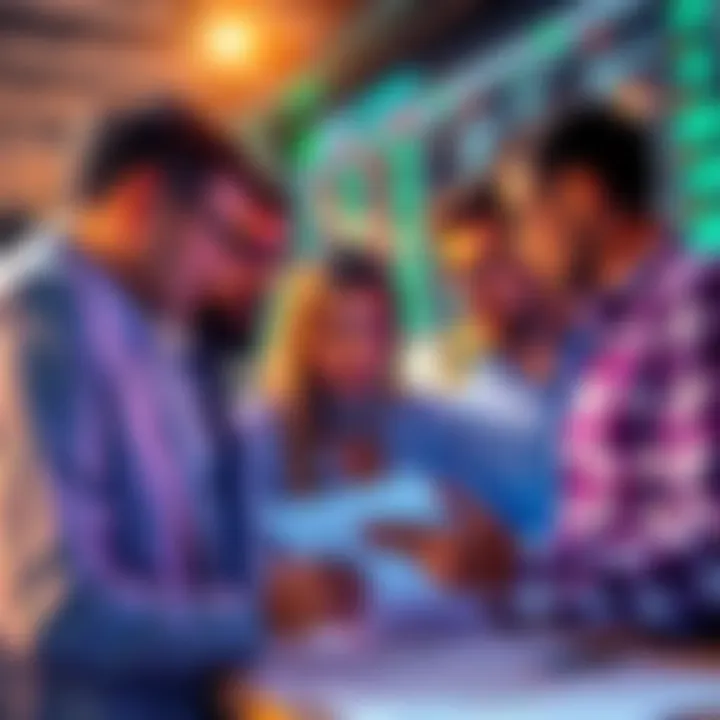 Group of investors analyzing charts and discussing the future of LRC investments