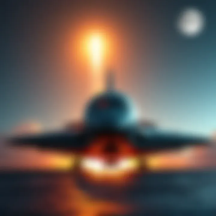 A futuristic shuttle preparing for launch towards the moon, with a bright rocket flame and starry sky in the background.