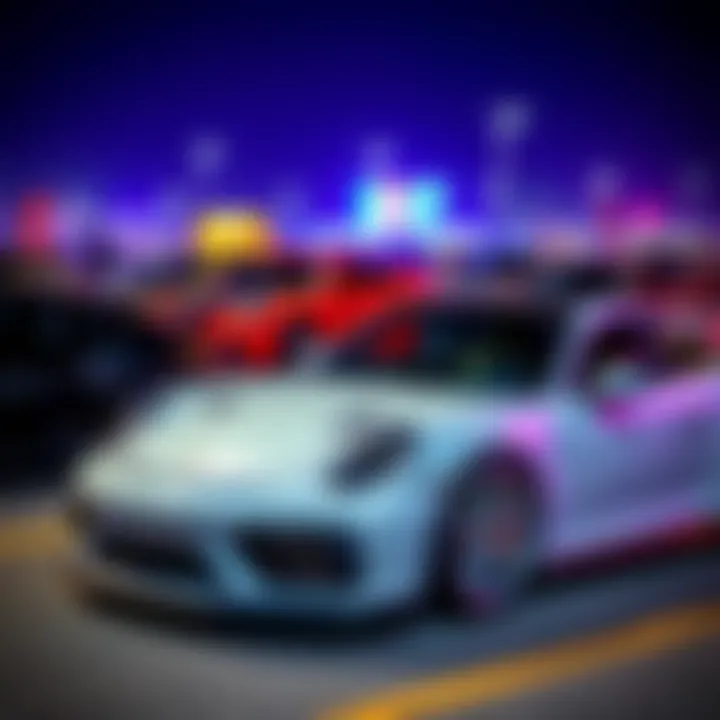 A premium Porsche parked at an event with enthusiastic attendees, showcasing the $POWSCHE community spirit