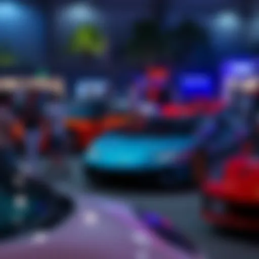 A vibrant car meet showcasing luxury vehicles with people engaged in conversation and community bonding