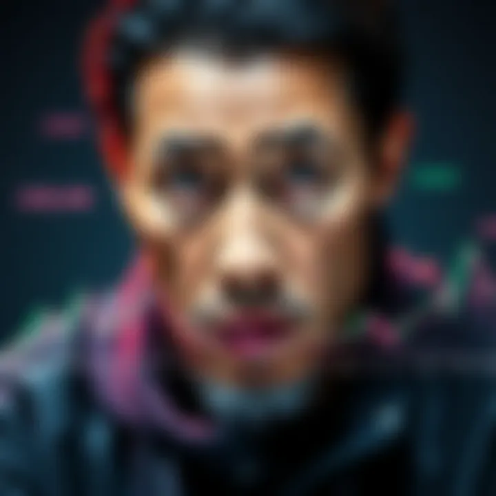 Machi Big Brother looking concerned with a graph showing losses in Ethereum trading, representing a financial setback