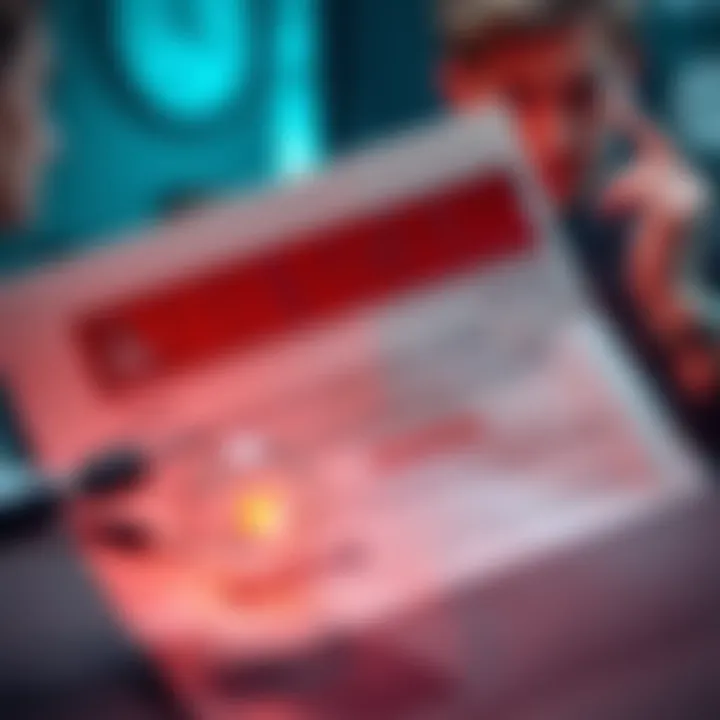 A close-up of a fraudulent letter depicting a mail scam that uses order data to trick people, with highlighted warnings and a concerned person in the background.