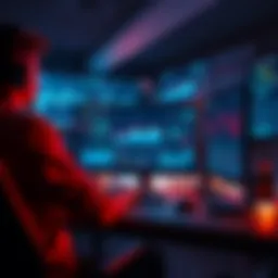 A person configuring a mainnet node on a computer, surrounded by charts and data visualizations showing decentralization challenges.