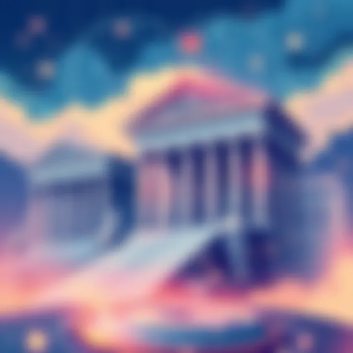 An illustration showing major U.S. banks collaborating on a cryptocurrency stablecoin, symbolizing finance and technology coming together.
