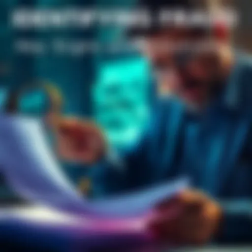 A man examining financial documents with a magnifying glass to identify signs of fraud