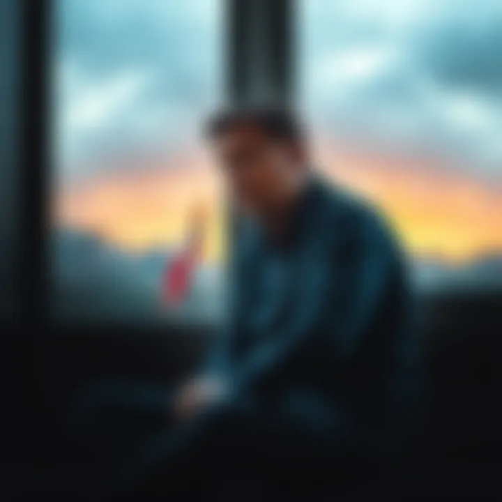 A 42-year-old man sitting alone with a worried expression, looking out a window, symbolizing his feelings of hopelessness and search for reason to keep fighting.