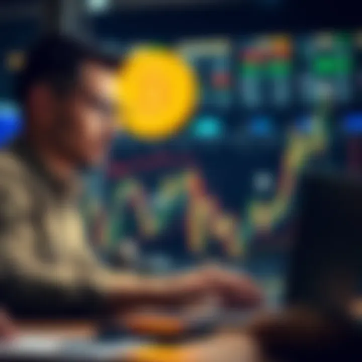 Man investing in Bitcoin Man in his 30s looking at a Bitcoin chart on his laptop while setting up auto-investments.