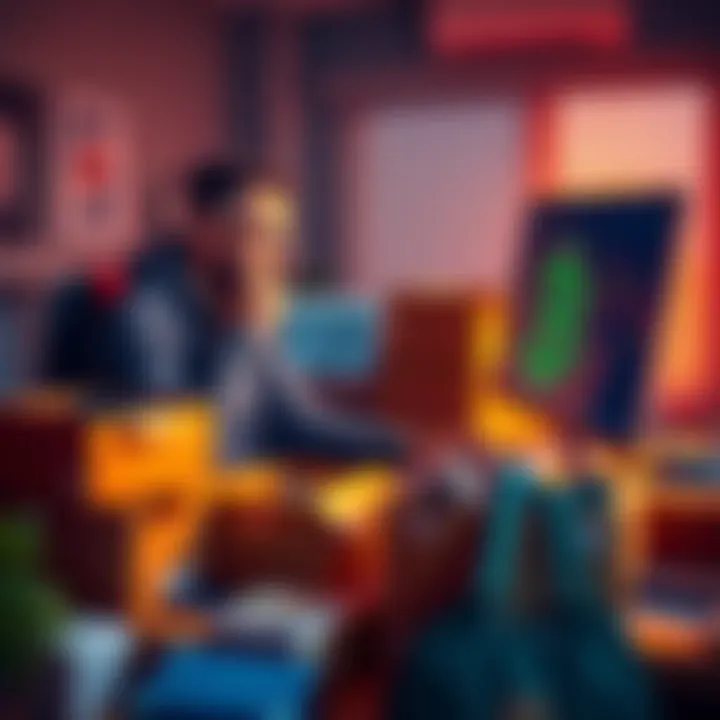 A man sitting at a desk, looking at a computer screen showing a Bitcoin graph, while packing his belongings in boxes.