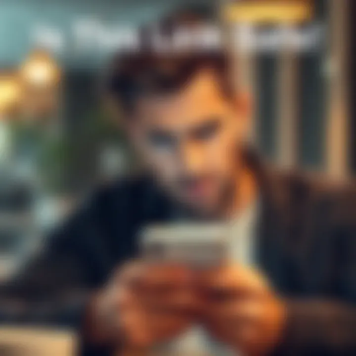 A worried man looking at his phone after clicking a suspicious link, expressing fear of a scam.