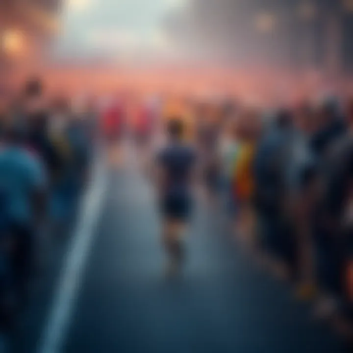 A man running on a path away from a crowd, symbolizing individual thought against societal norms.