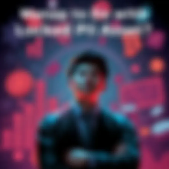 A person contemplating strategies for their locked Pi assets, surrounded by symbols of finance and investment.