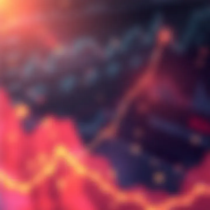 A dramatic upward trend graph representing Mantra's 200% surge after OM's price collapse, set against a backdrop of a fluctuating cryptocurrency market, hinting at past scandals.