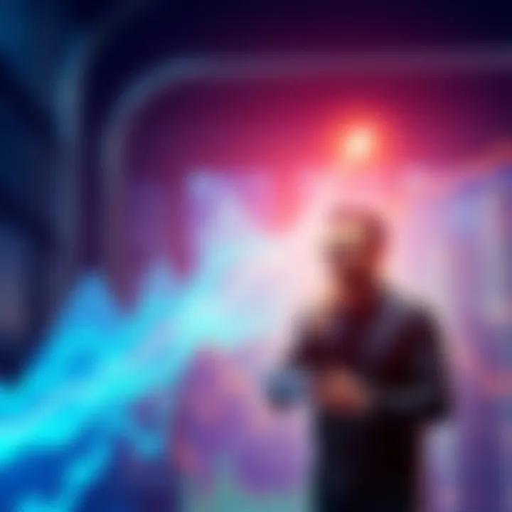 A visual representation of the MANTRA token in an upward trajectory, symbolizing recovery and investor optimism. Graph showing MANTRA token's recovery alongside a thoughtful co-founder analyzing data.