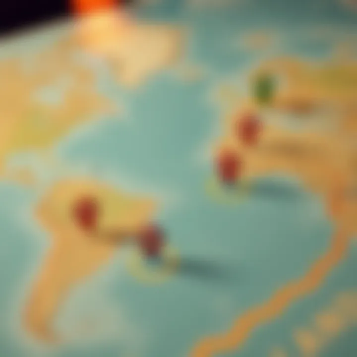 A map featuring markers indicating potential landmark locations with colorful pins and outlines