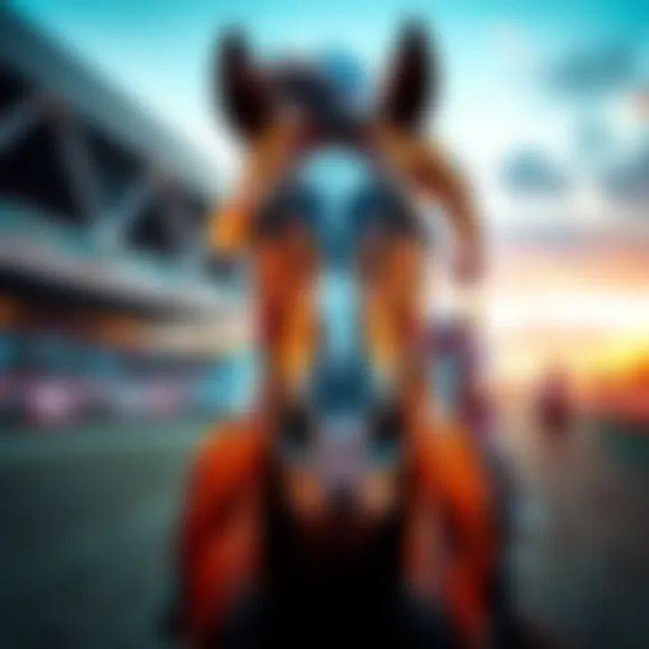 March Dark Horse Contender A horse with a determined look racing ahead, symbolizing an unexpected competitor in March events.