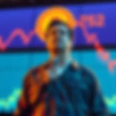 Mark Cuban stands in front of a digital display showing Bitcoin prices dropping, symbolizing his decision to sell his holdings.