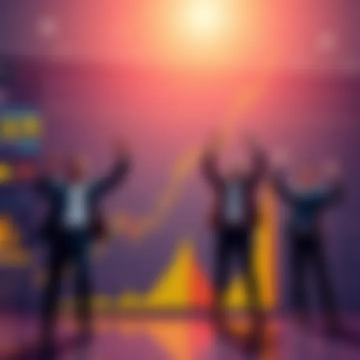 A graphic showing a rising stock chart with excited investors celebrating, symbolizing the positive shift in market trends.