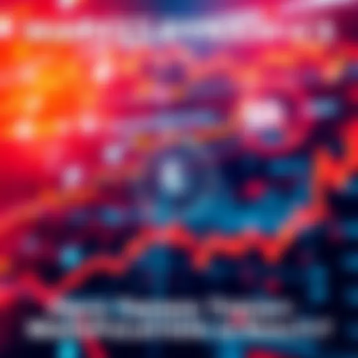 A visual representation of fluctuating stock prices with graphs and market trends
