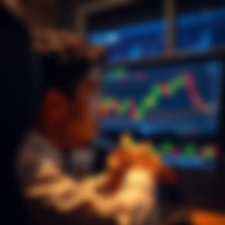 A person looking at a stock chart on a computer, showing both dips and gains, with a thoughtful expression, reflecting on market volatility.