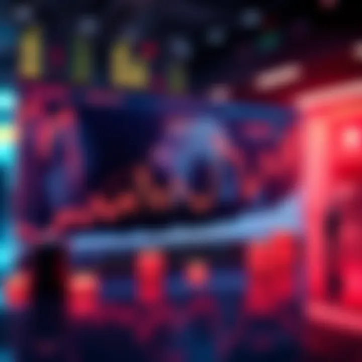 Graph showing market trends and predictions around the $50,000 mark, with icons representing investors analyzing data.