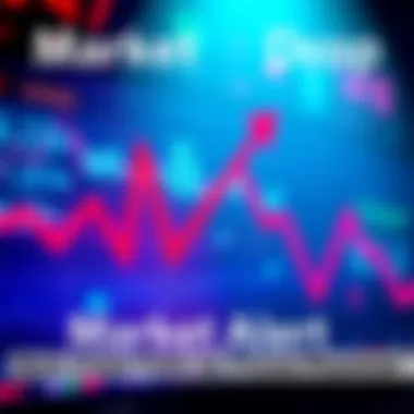 A graph showing a sharp decline in market prices with red arrows indicating a downward trend.