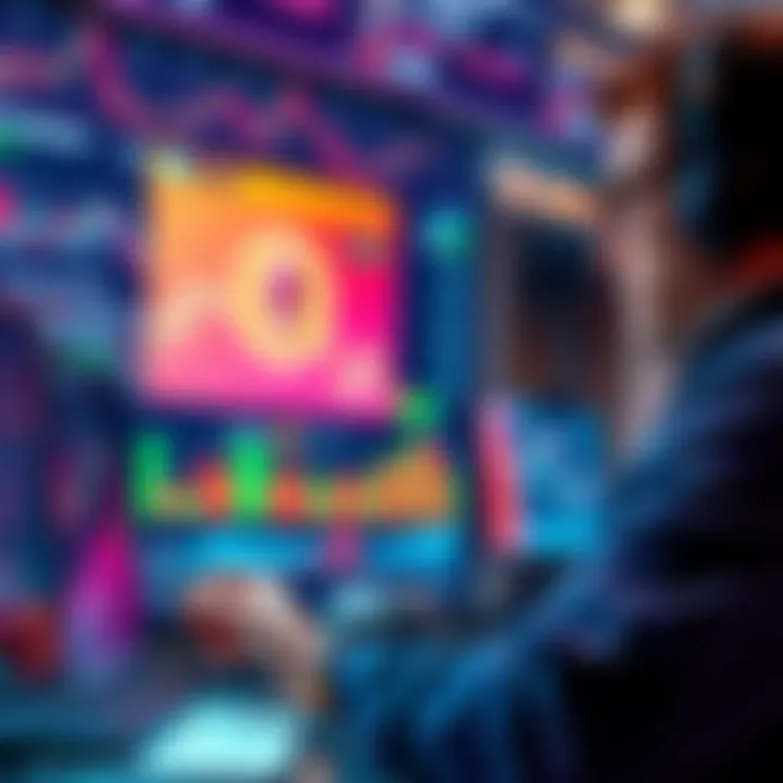 A trader analyzing market trends with charts and Ethereum visuals in the background