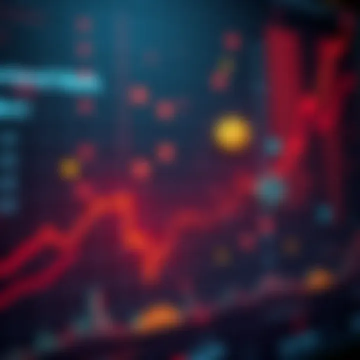 A graph showing a downward trend representing extreme fear in the market sentiment, with icons of cryptocurrencies and semiconductor stocks around it.