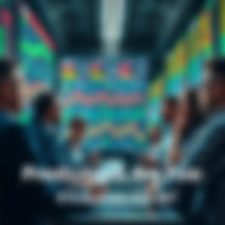 Market Speculation A group of people discussing stock market predictions with charts and graphs on display.