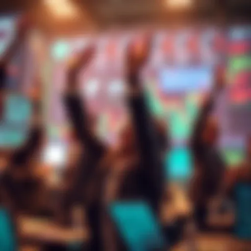 Traders celebrating the market rebound with rising graphs and charts in the background