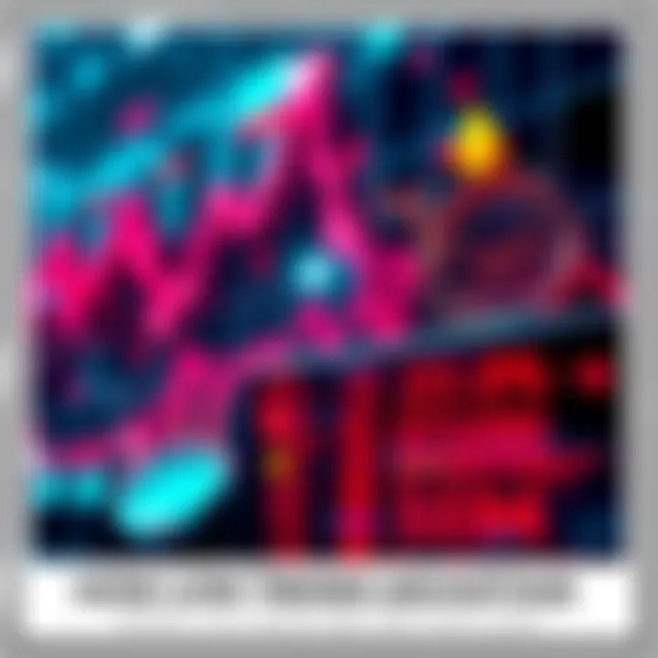 A visual representation of declining market trends with a stark contrast of bullish investment symbols