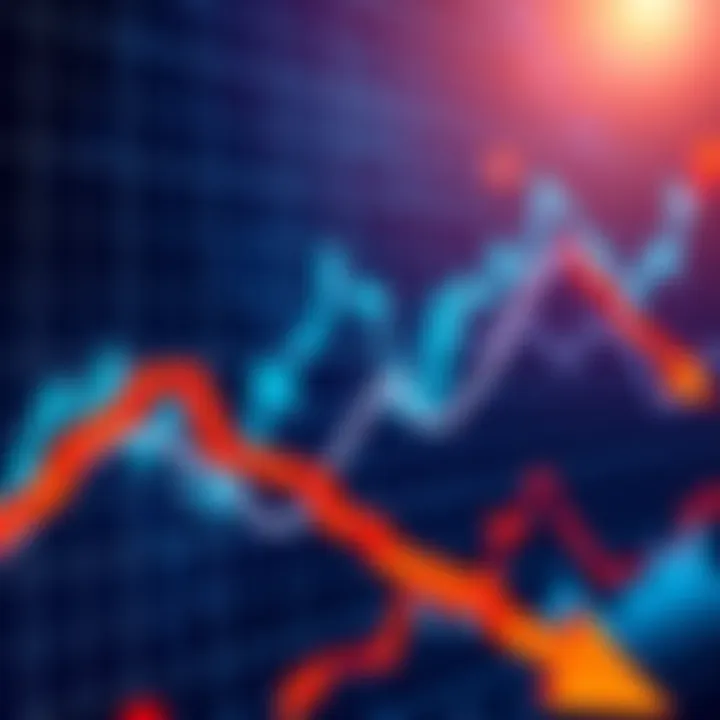 Visual representation of declining market trends with arrows indicating downward movement