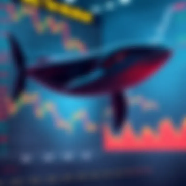 A large whale symbol representing a big market player selling assets, with charts showing a market downturn in the background.
