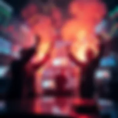 Traders celebrating a strong market breakout with graphs showing upward trends and positive indicators.