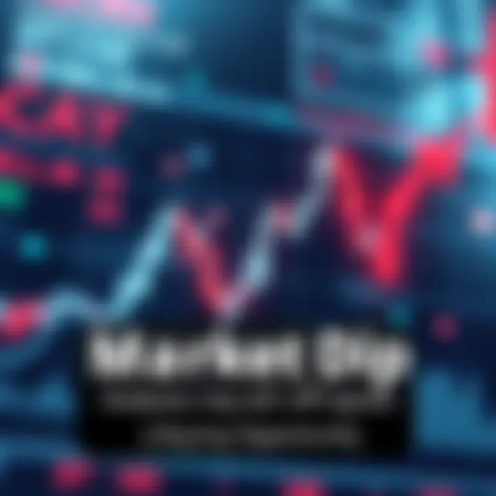 Graph showing market dip with arrows indicating potential risks of buying during a sell-off