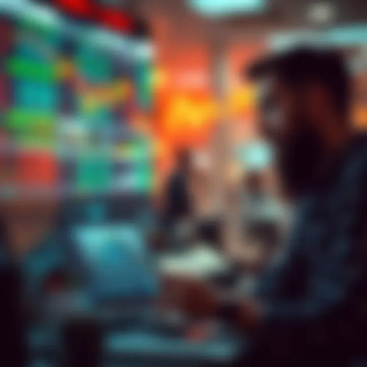 Investors analyzing stock market trends during a dip, looking at charts and graphs to identify potential buying opportunities