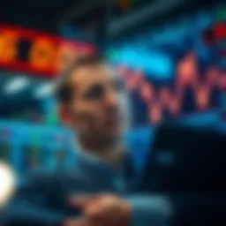 A trader looks concerned as a graph shows a sharp decline in market prices, emphasizing the impact of certain phrases on trading behavior.