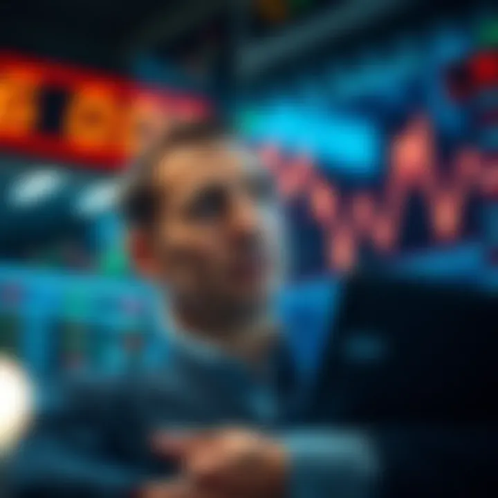 A trader looks concerned as a graph shows a sharp decline in market prices, emphasizing the impact of certain phrases on trading behavior.