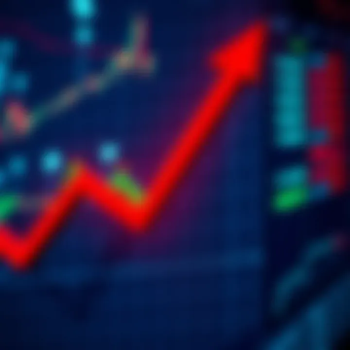 A stock market chart showing a downward trend with a red arrow pointing down.
