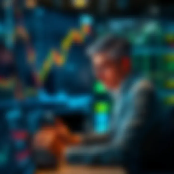 Market Downturn A worried investor looks at falling stock prices on a computer screen, contemplating selling assets during market volatility.