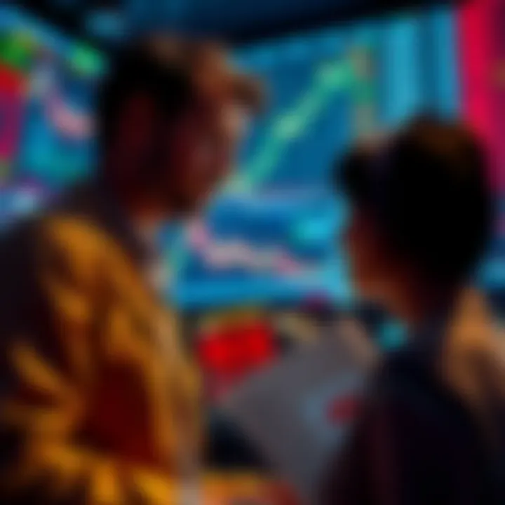 A trader looking at stock charts with declining prices, contemplating buying opportunities during a market dip.
