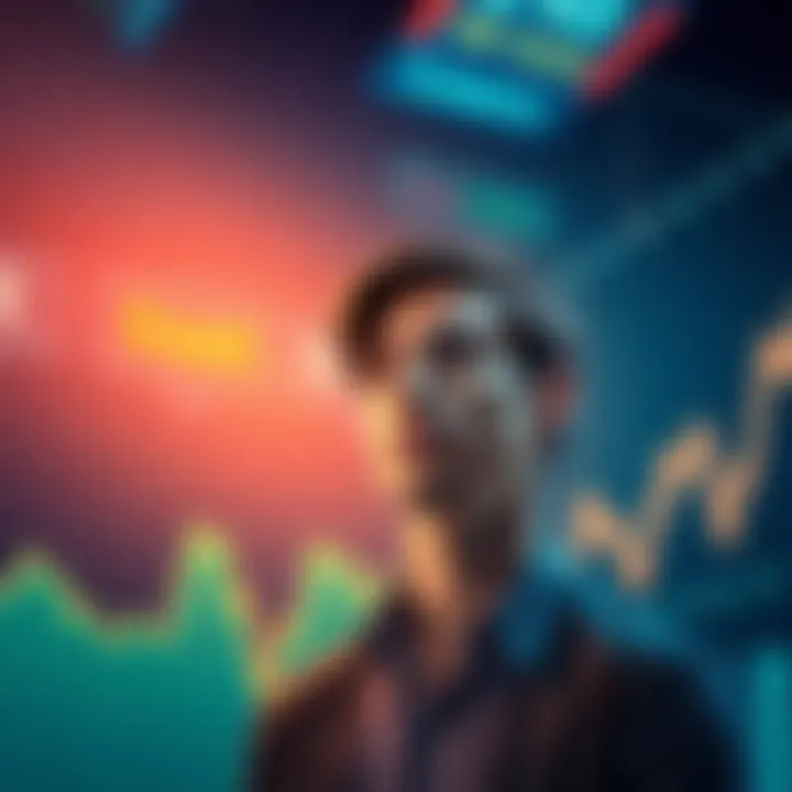 A graph showing market ups and downs with a person looking concerned, symbolizing unrealized losses in investments.